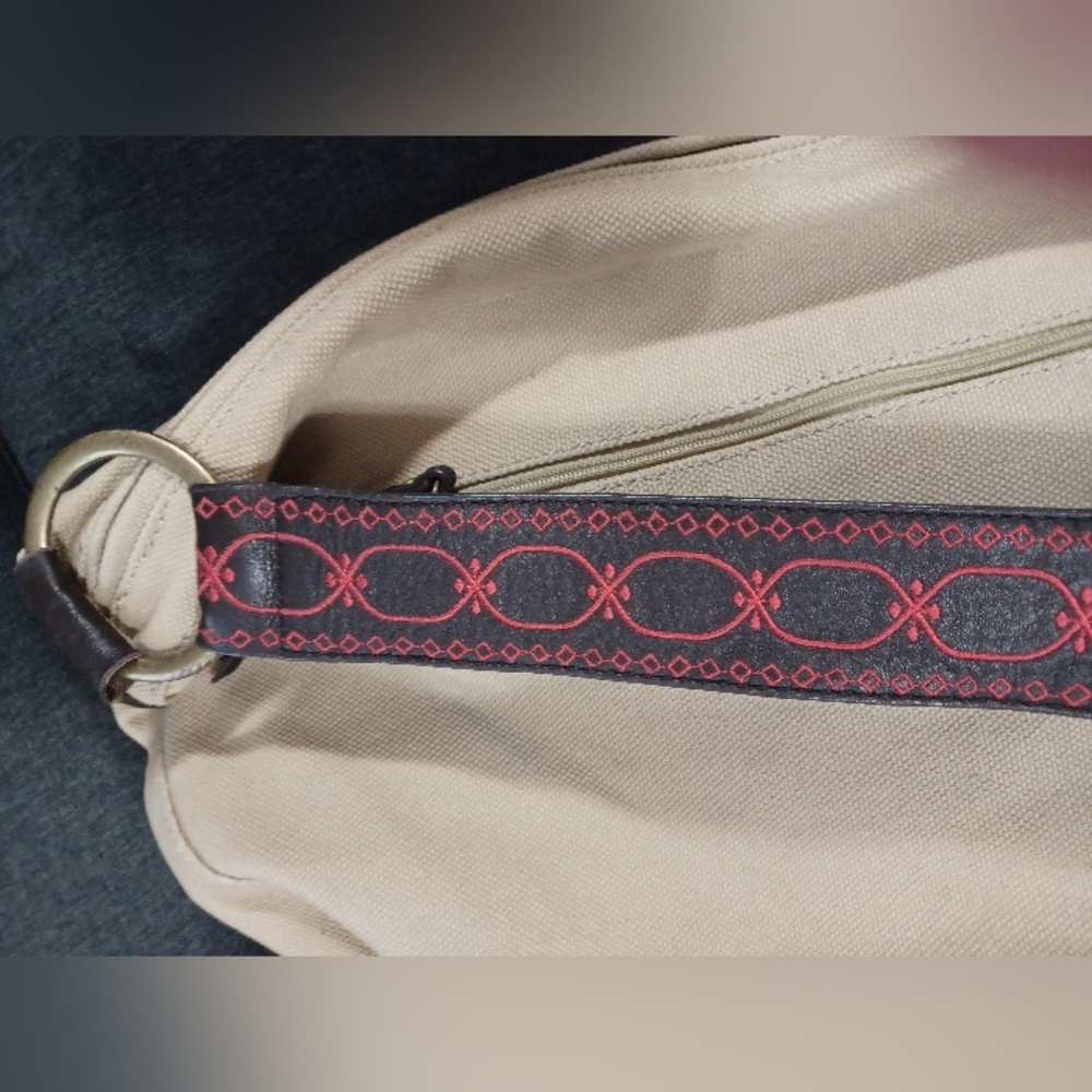 Hype Canvas Fabric Bag Purse Khaki Red cool strap Big tote Boho Hippie Chic - Picture 4 of 9